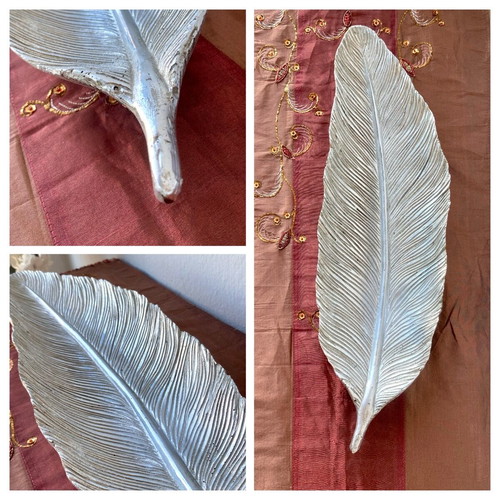 Decorative table tray leaf-shaped silver, new