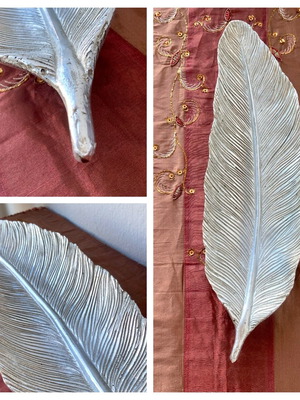Decorative table tray leaf-shaped silver, new