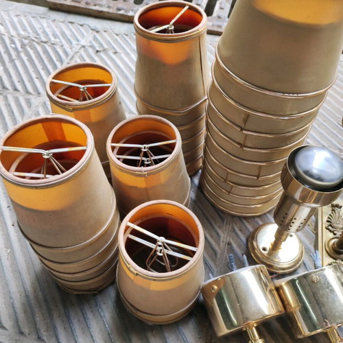 Antique wall lights used, set of 13, brass