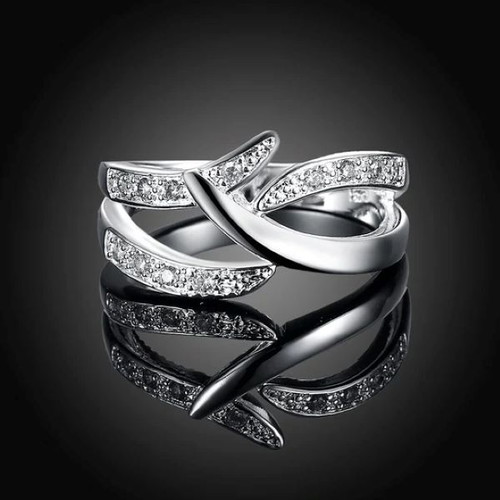 Butterfly ring with zirconia, silver plated, new