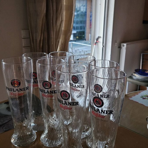 Weissbier beer glasses Paulaner set of 8 like new