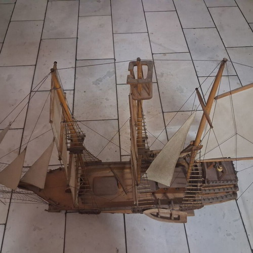 Handmade sailing ship used, 1.20m length, 1m height, collectible