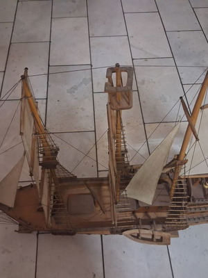 Handmade sailing ship used, 1.20m length, 1m height, collectible