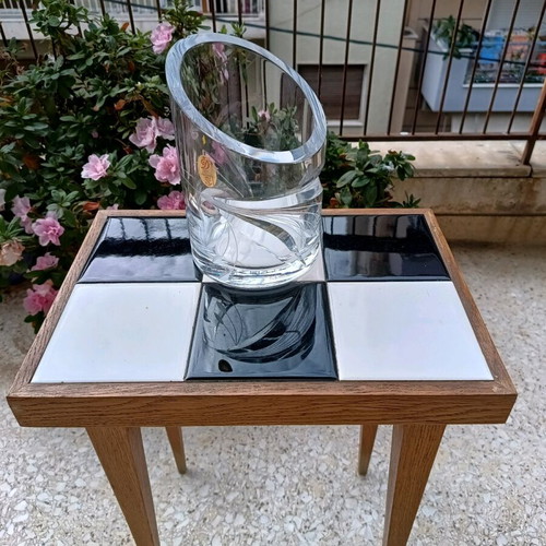 Crystal vase used with engraved leaves, made in Germany