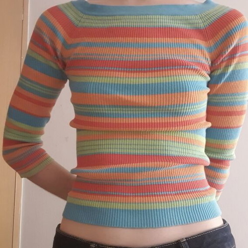 Zara ribbed three-quarter sleeve multicolor top, size M