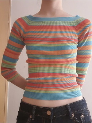 Zara ribbed three-quarter sleeve multicolor top, size M
