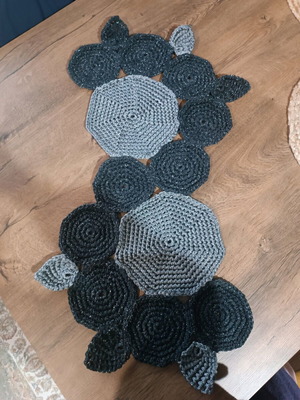 Handmade knitted runner new in dark gray and silver shades