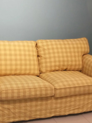 Κάλυμμα διθέσιου καναπέ EKTORP IKEA σαν καινούργιο, κίτρινο καρό, βαμβακερό