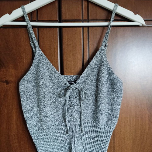 Actius Cropped Soft Knitted Top with Lace Up and Adjustable Straps, Like New, Grey