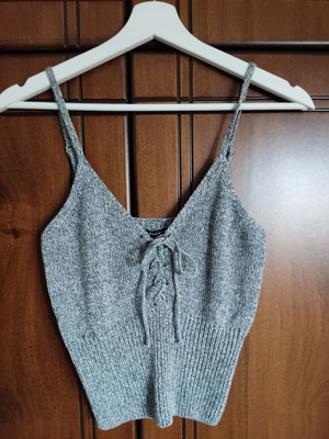 Actius Cropped Soft Knitted Top with Lace Up and Adjustable Straps, Like New, Grey