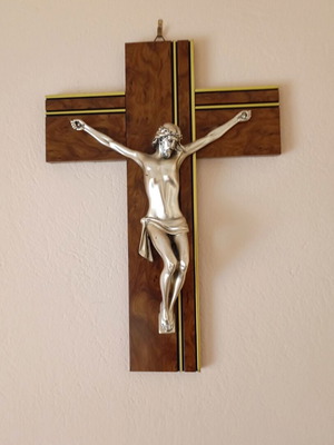 Religious wall sculpture made of wood and 925 silver, new