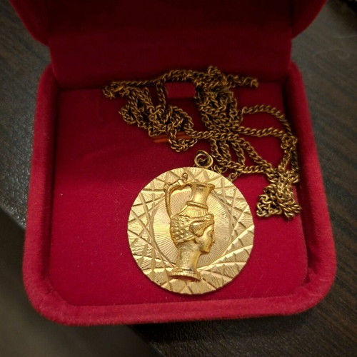 Greek Ancient Sculpture Pendant Necklace used, gold-plated