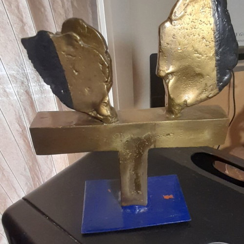 Bernardakis metal sculpture like new, rare bronze on iron base
