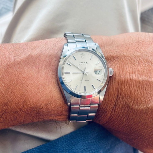 Rolex Oysterdate Precision 34mm vintage wristwatch used, silver