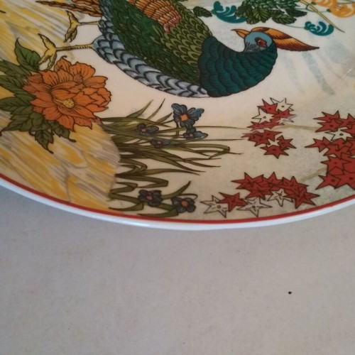 Vintage porcelain decorative plate with easel, oriental style
