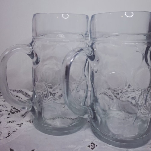 Beer mugs 1 litre, set of 2, transparent