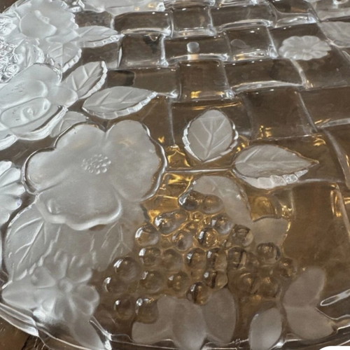 Napoli vintage frosted real crystal serving platter with 4 matching plates