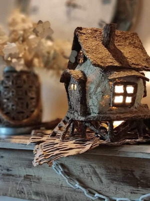 Handmade collectible rustic house lamp in earthy tones