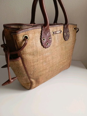 Burberry leather straw bag μεταχειρισμένη γυναικεία τσάντα ώμου καφέ ταμπα