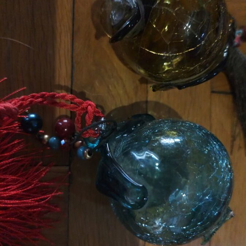 Handmade pomegranate decorations new, set of 2 glass art pieces