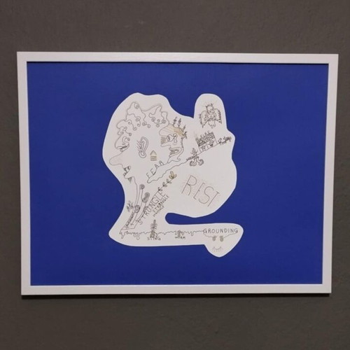 Psychedelic painting Map Of Your Life new with blue and white frame