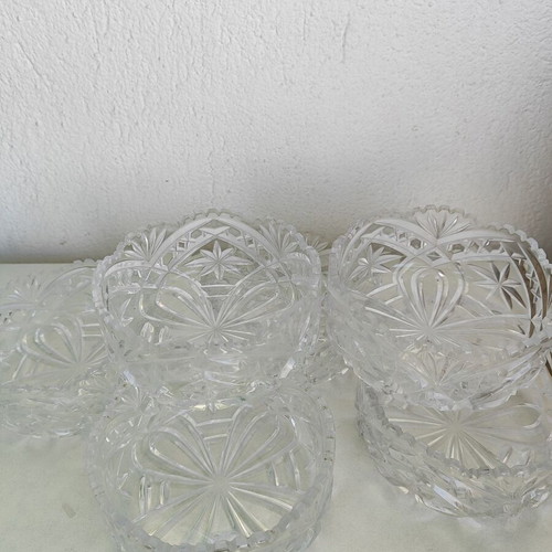 Crystal bowls set of 6 used, vintage dessert and ice cream bowls