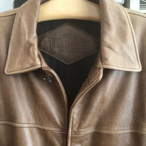 Trapper leather jacket coat new brown size 50 Italian