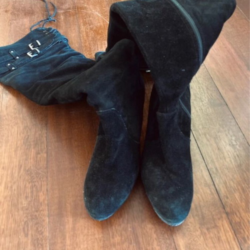 Suede over-the-knee boots size 37 used, warm leopard lining