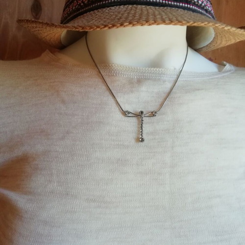 Steel dragonfly necklace silver color with clear zircon new
