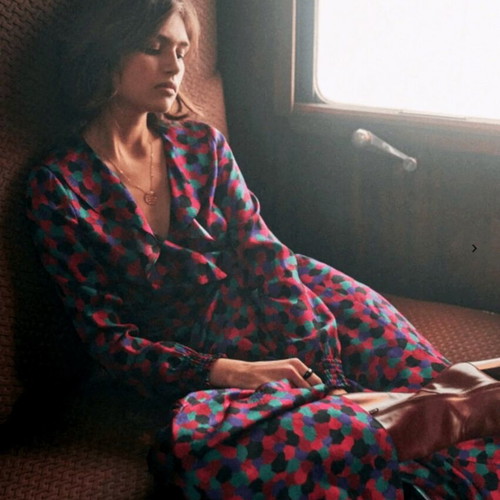 Sezane Asia silk maxi wrap dress used, colorful mosaic print