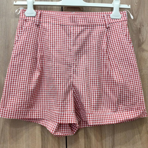Anel gingham checkered shorts, red and white, size M