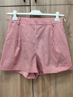 Anel gingham checkered shorts, red and white, size M