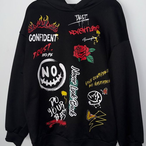Shein oversize hoodie black M with graffiti print like new
