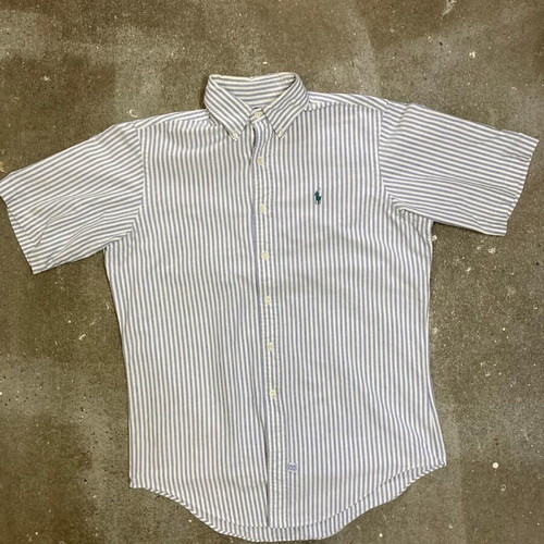 Ralph Lauren Oxford shirt M, light blue white pinstripe, turquoise pony
