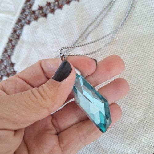 Necklace with large blue crystal made to order, silver chain