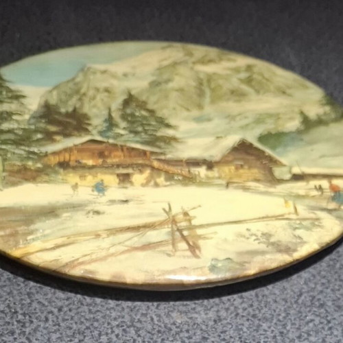 Vintage Metal Decorative Wall Plate Alpine Winter Landscape 24cm like new