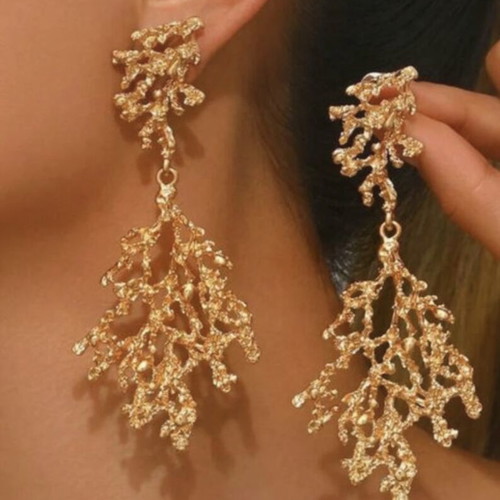 Gold statement earrings coral design