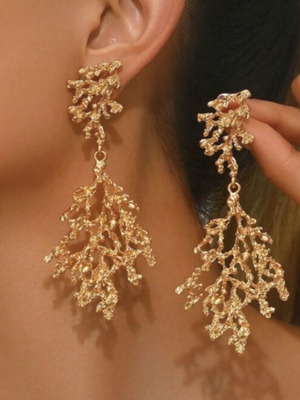 Gold statement earrings coral design