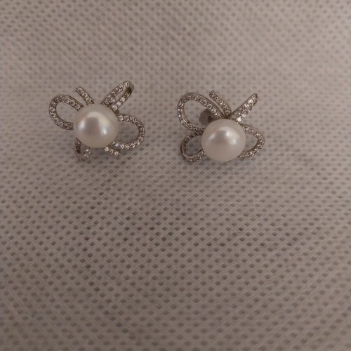 925S silver earrings with pearl and zirconia