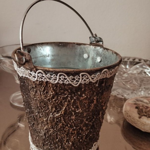 Decorative metal bucket with decoupage new