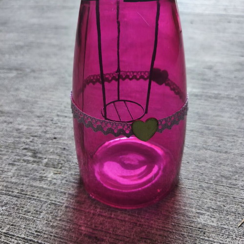 Handmade glass lanterns with wooden heart, set of 6, used
