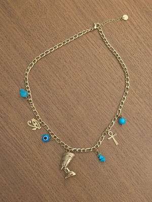 Egyptian Nefertiti Necklace new, gold with turquoise details