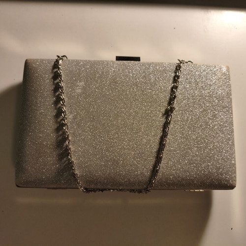 Clutch bag silver glitter with chain like new