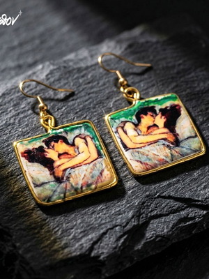 Toulouse Lautrec Earrings "Au lit, le baiser" new, handmade, hypoallergenic