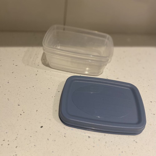 Set of small plastic food storage containers
