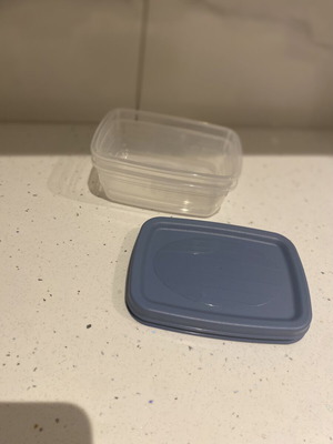 Set of small plastic food storage containers
