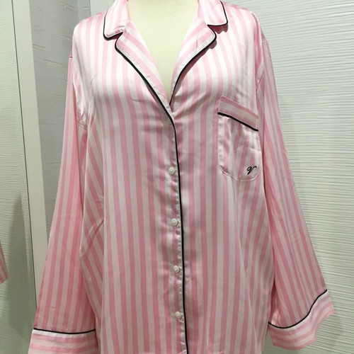 Victoria's Secret Pink Iconic Stripe satin long pajama top, size L
