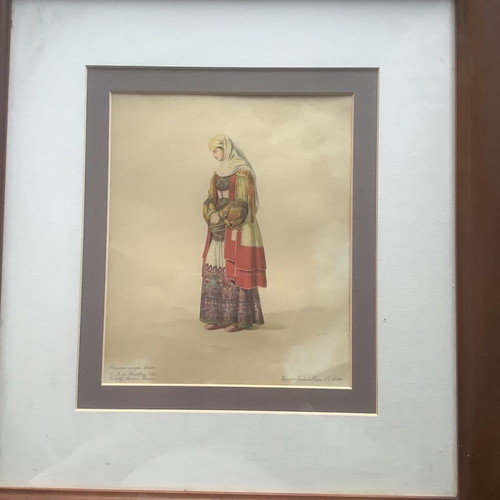 Chromolithograph of traditional Athens costume used, framed 45x50cm