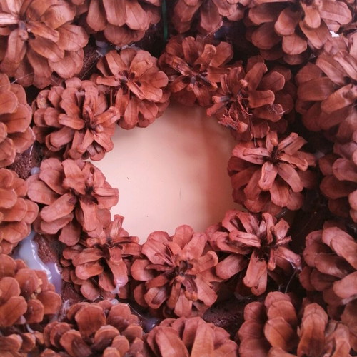 Wreath made of Greek opened pine cones used