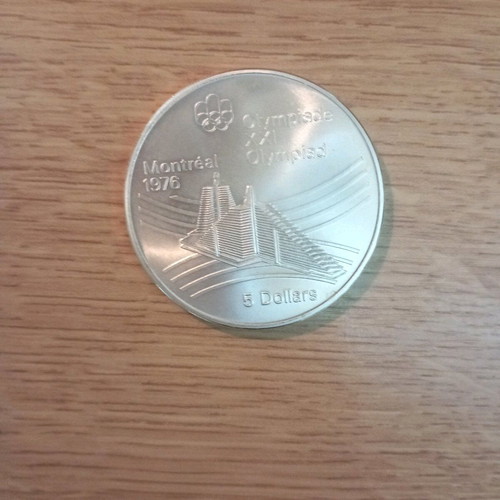 Silver 5 Dollar Coin 1976 Montreal Olympic Games New
